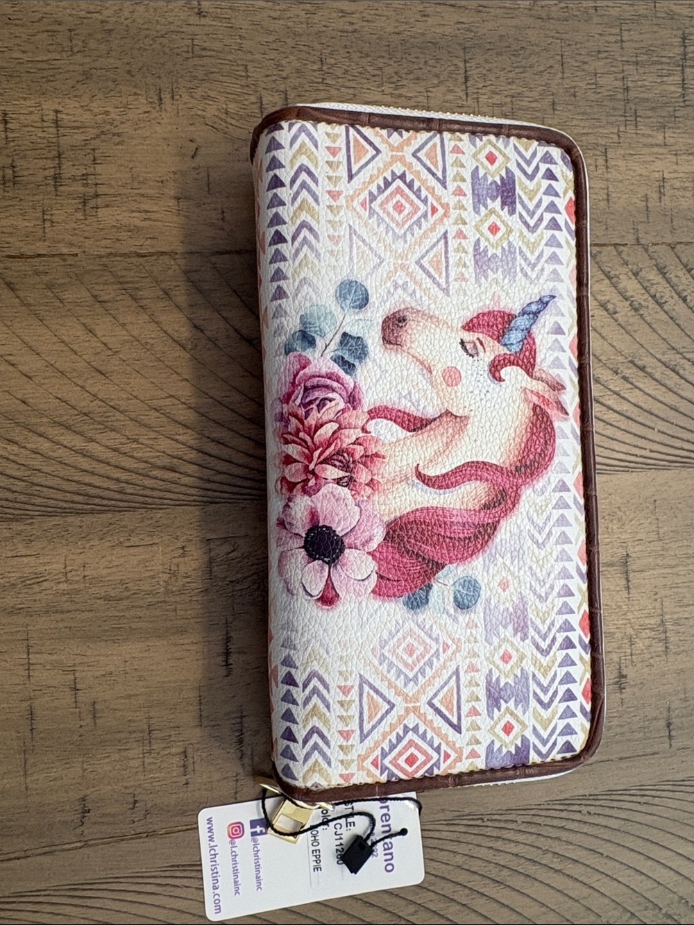 645 Brantsno Pink Unicorn Floral Wristlet Clutch